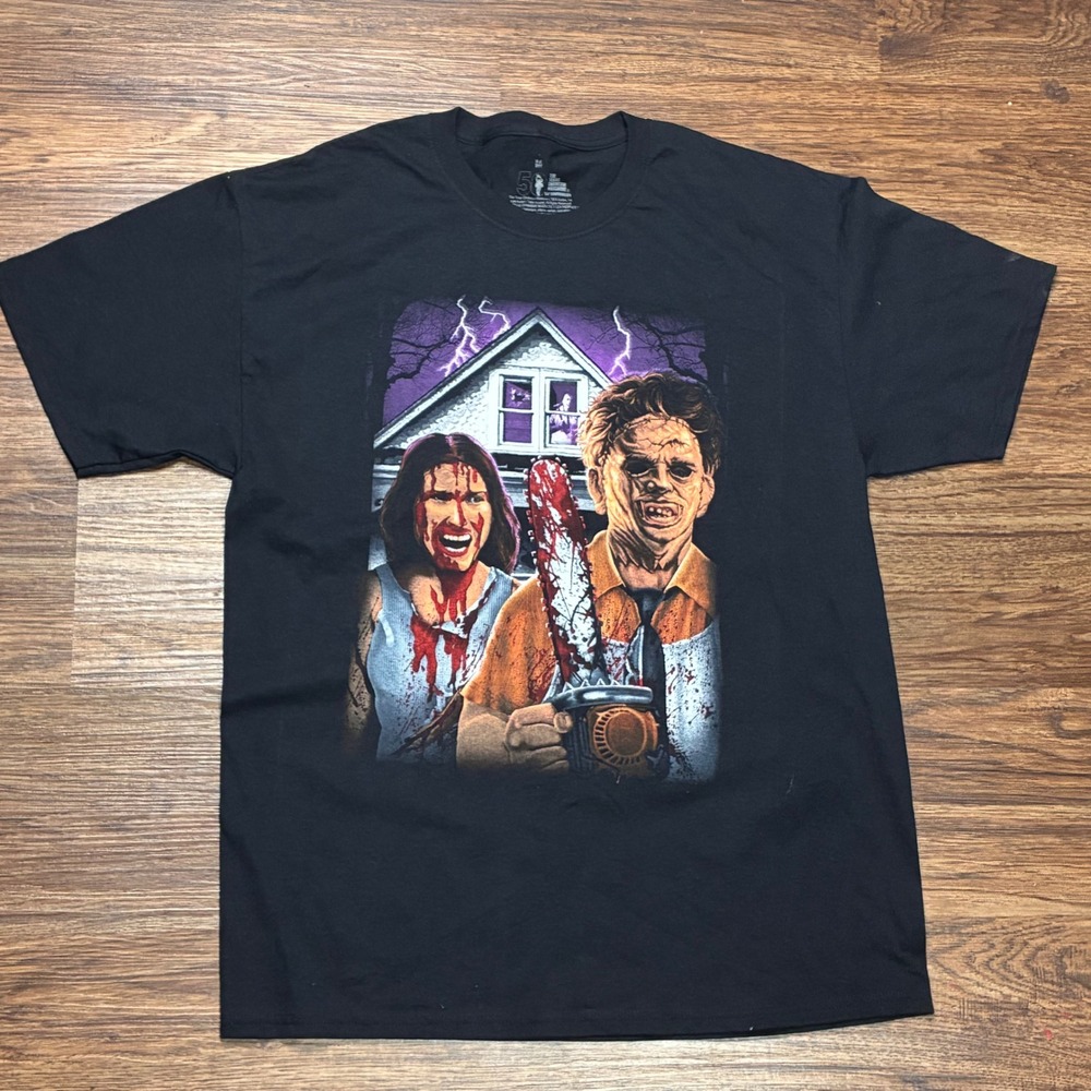 Texas Chainsaw Massacre 50th Anniversary Leatherface Horror Tee Men's M Black